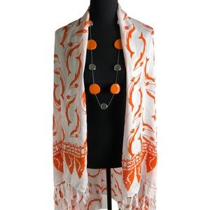 Unitalla Scarf Sarong Women Orange White Dolphins Shawl Pareo Swim Large Fringe